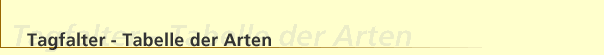 Tagfalter - Tabelle der Arten